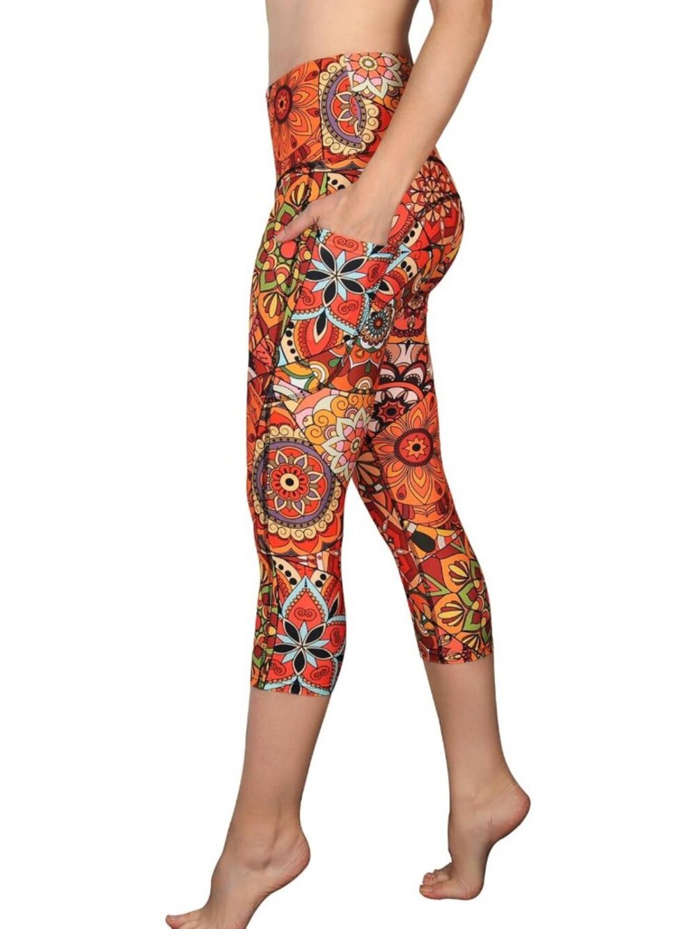 High Waist Capri Leggings with Pockets - Comfy Soft Workout Pants, Boho Prints